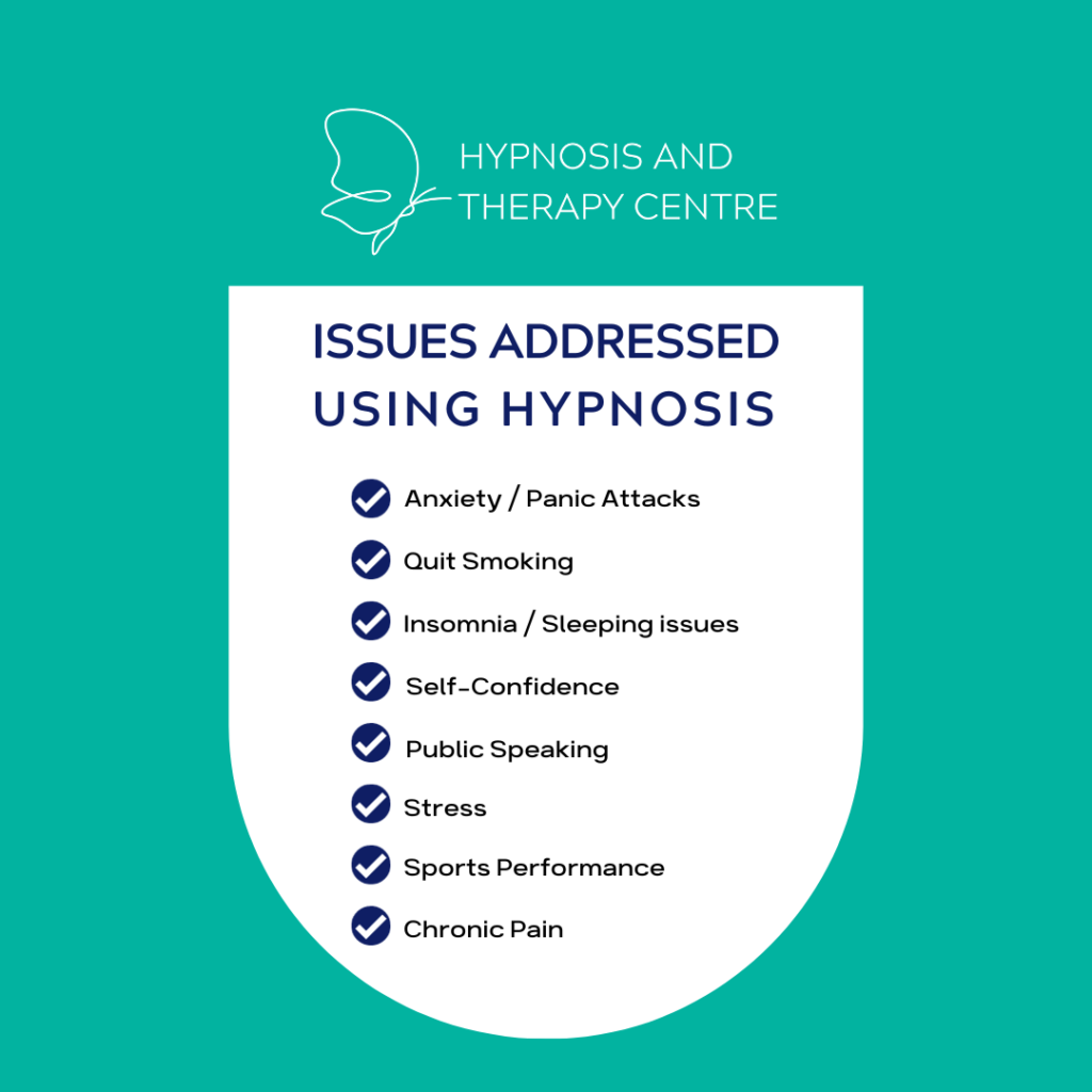 Whether online or in-person at our office in Dublin, hypnotherapy sessions can address issues with anxiety and panic attacks, smoking, insomnia, confidence, public speaking, stress, chronic pain, and sports performence.